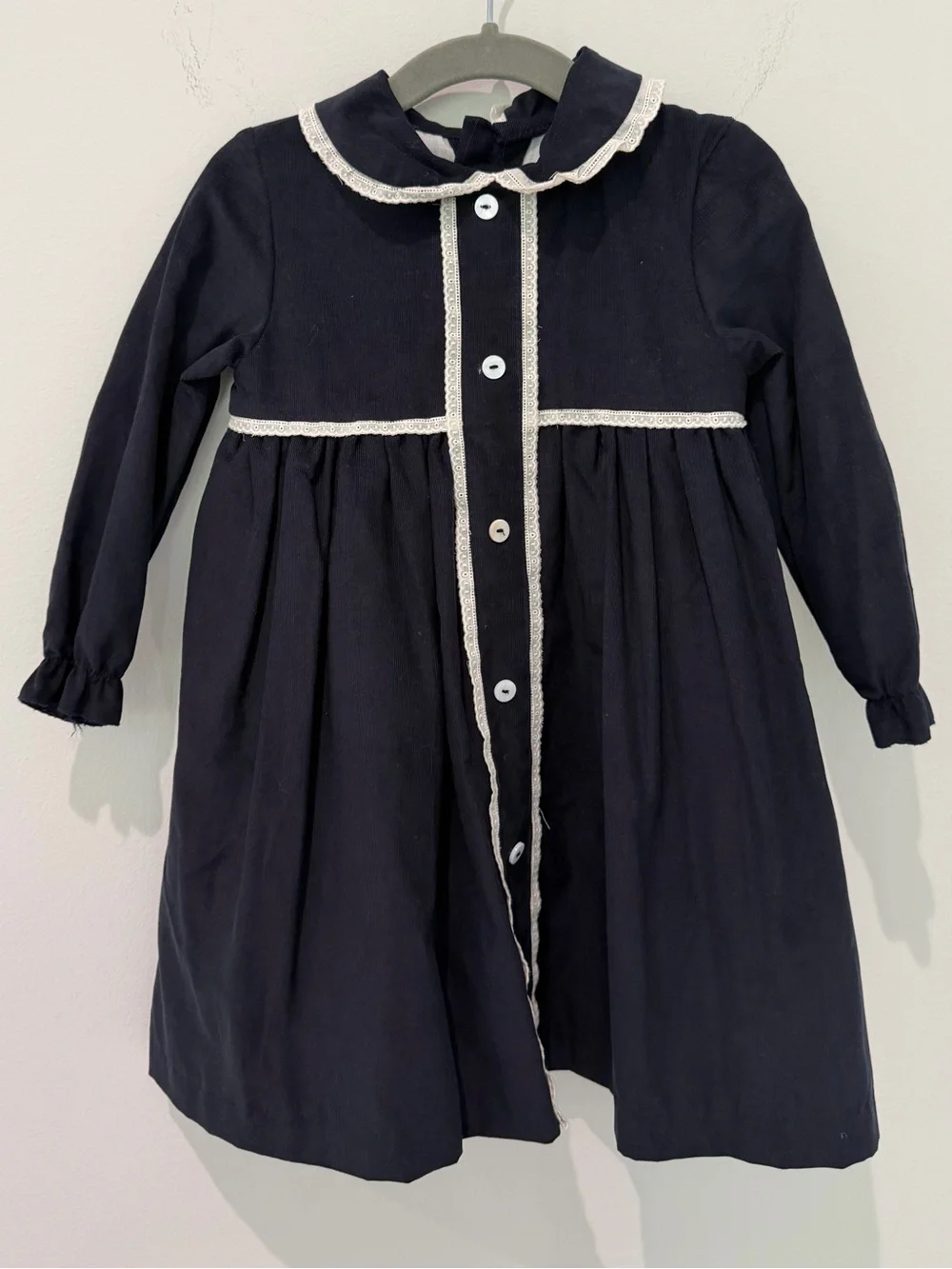 💙 Pepa London Classic Navy Long-Sleeve Girls' Formal Dress with White Trim - Picture 6 of 8